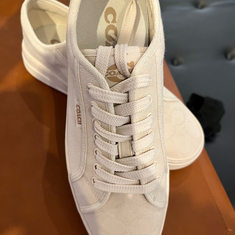 Men's Coach Canvas Sneaker In Signature Jacquard chalk Chalk CAP 74 new - Picture 9 of 12